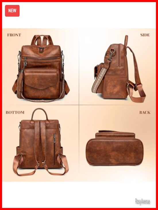 PU Leather Convertible Backpack Purse for Women, Anti-theft, Work Travel School